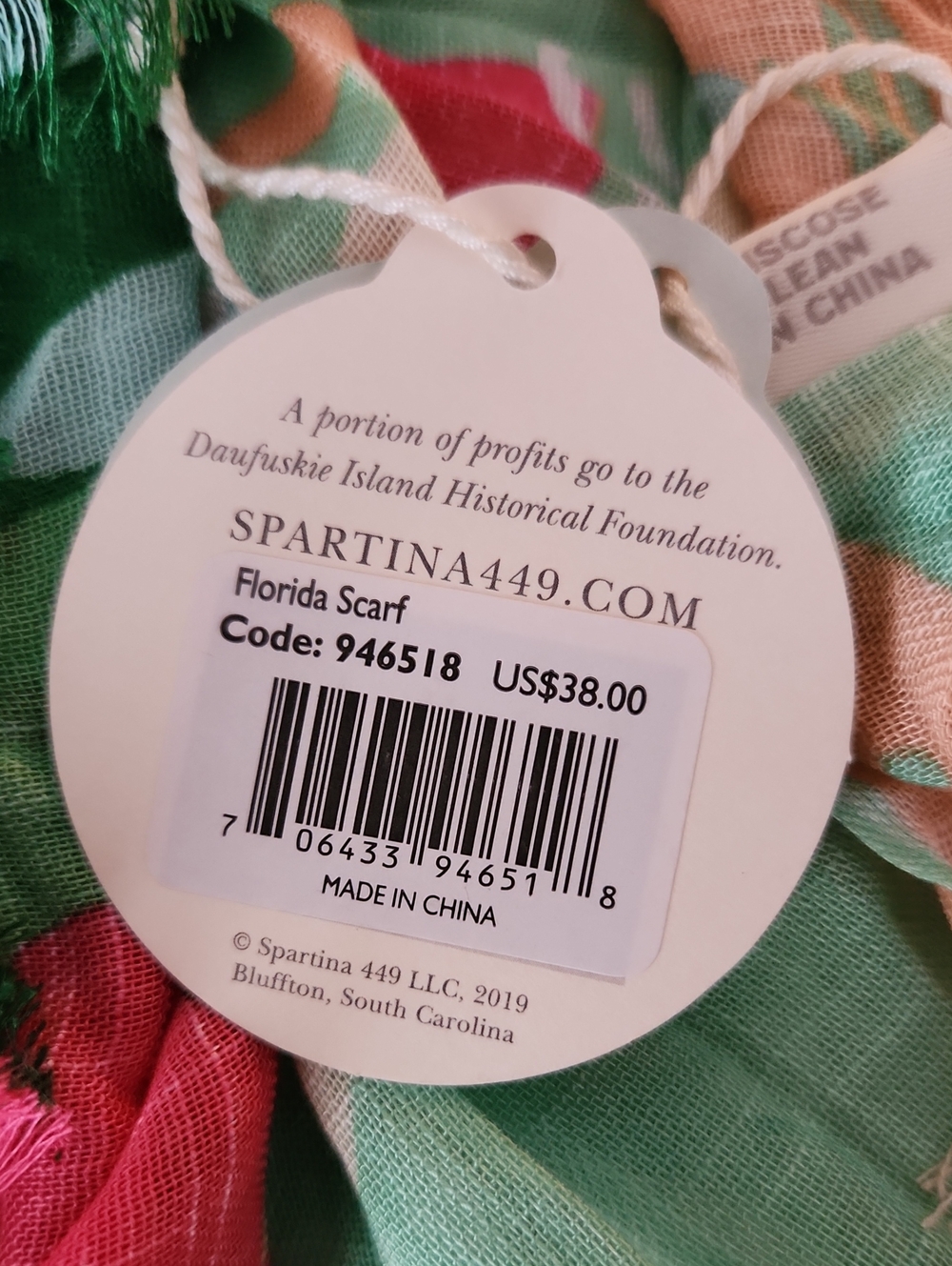 Spartina 449 Florida Map Scarf NWT Viscose Travel Souvenir Coastal - Picture 4 of 6
